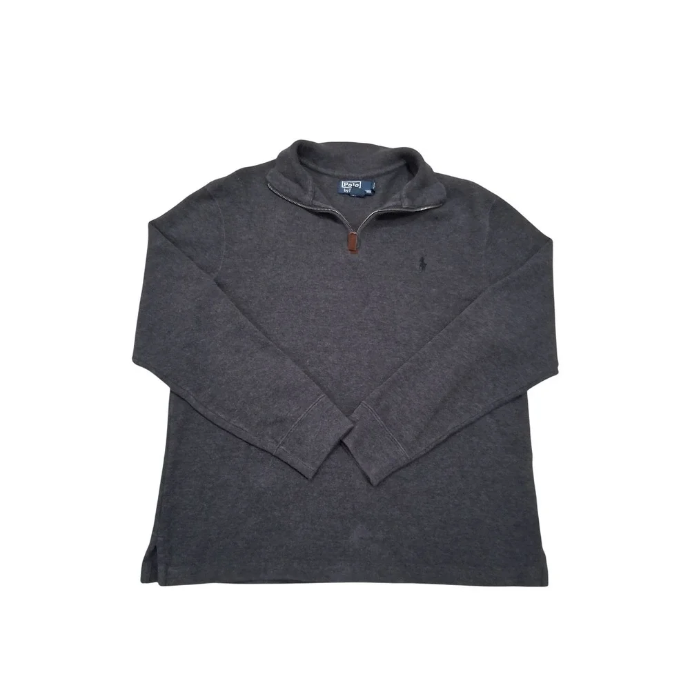 Polo Ralph Lauren Mens Quarter Zip Pullover Sweater Charcoal Gray Cotton Medium